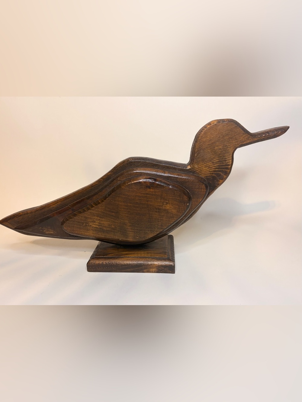 Vintage Layered Wood Duck Decoy Statue Minimalist Stacked Sculpture 15"